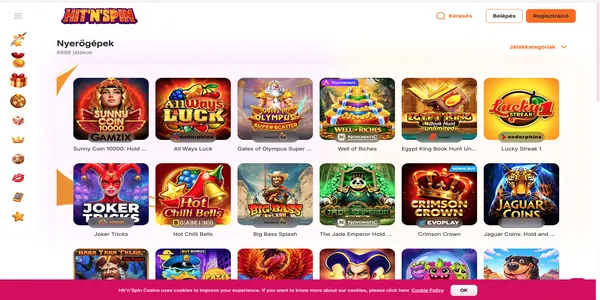 Hit'n'Spin Casino live casino selection on mobile