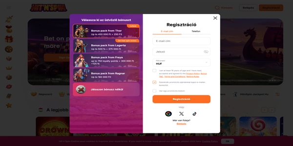 Hit'n'Spin Casino registration flow on mobile
