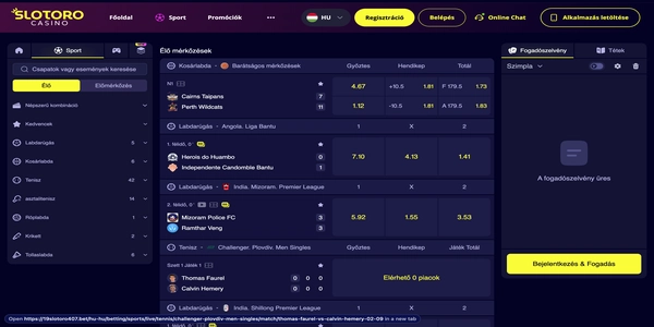 Slotoro Casino sports betting selection on mobile
